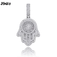 jinao new ice palm necklace pendant with 4mmtennis chain prong setting aaa cubic zircon men and women hip hop jewelry