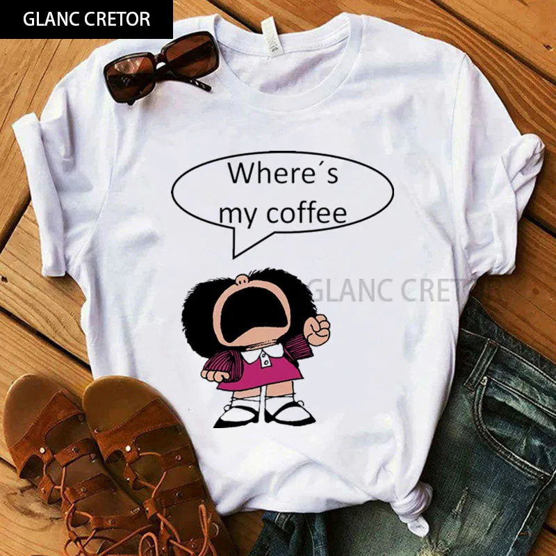 

90s Top tshirt Femme_T-Shirt Mafalda T shirt Women Summer harajuku casual short sleeve T shirts Streetwear O Neck White Tops Tee