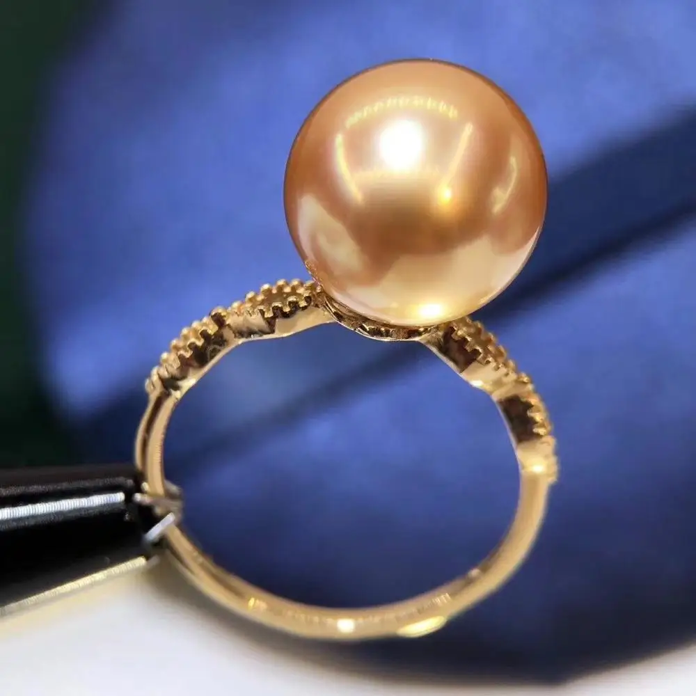 

Кольцо с жемчугом D910, ювелирное изделие из настоящего 18-каратного золота, круглые кольца 9-10 мм с натуральным морским золотом, кольца с жемчугом для женщин, изящные подарки