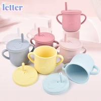 1pcs baby feeding drinkware straw cup baby learning feeding sippy cup anti hot leakproof silicone tableware toddler water bottle