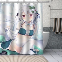 hot custom anime kokkoro princess connect curtains polyester bathroom waterproof shower curtain with plastic hooks more size