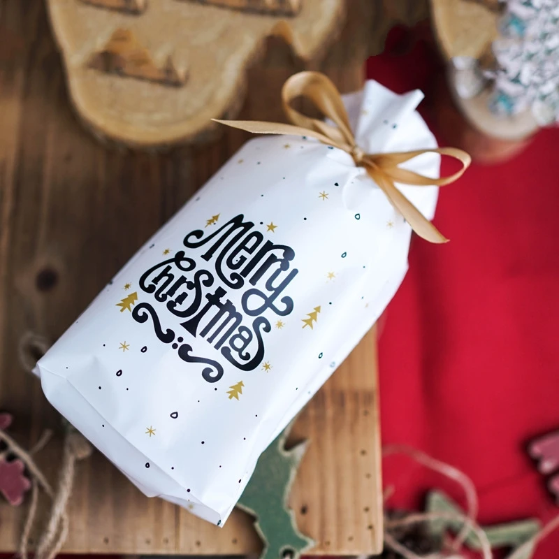 Christmas letter 50/100p 23x15 см Рождественская пластиковая сумка на шнурке для конфет и печенья закуски день рождения Свадебный декор Подарочная сумка новогодние подарки - Цвет: Christmas letter