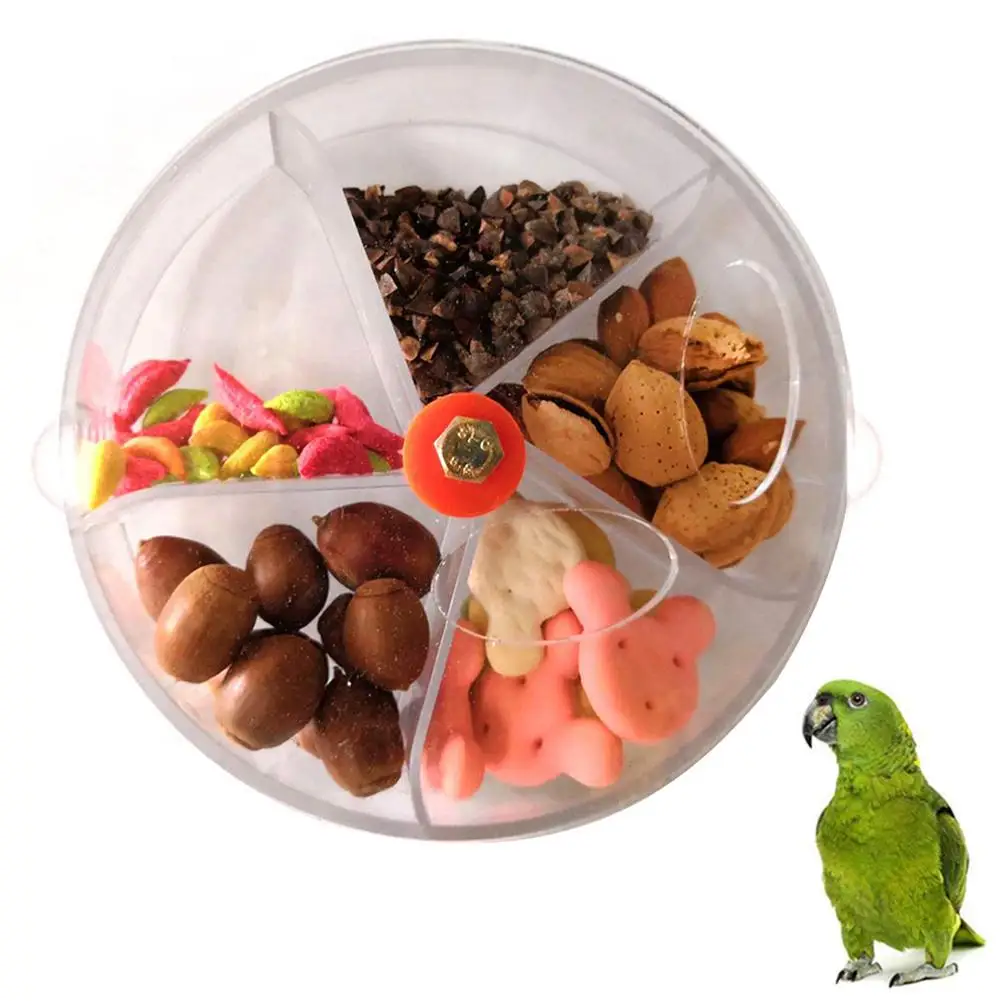 5 Grid Funny Pet Bird Feeder Toy Hanging Foraging Rotating Food Cage Bowl