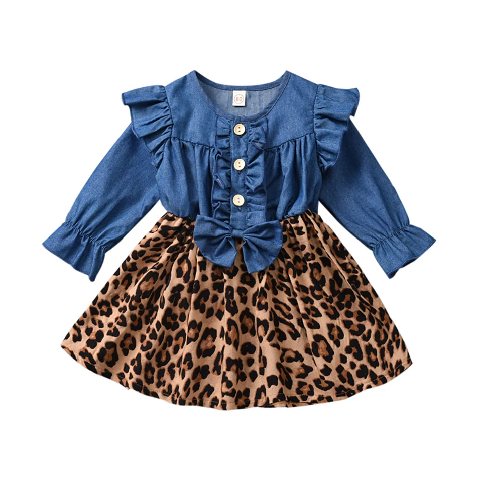 

Girls New Dress Spring and Autumn Baby Girls Clothing Fashion Leopard Patchwork Long Sleeve Tutu Dresses For Kids 1-6 Years