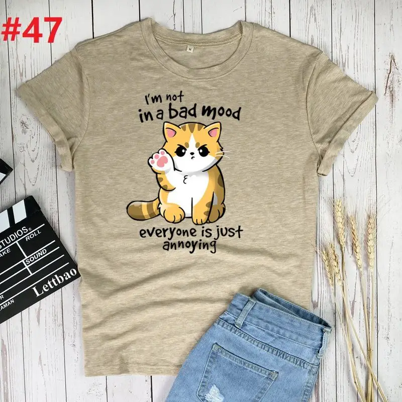 

Cute Cat Women T-shirts 90s Fashion Printing Cartoon Ladies Print Graphic T Top Lady Shirt Female Tee T-Shirt