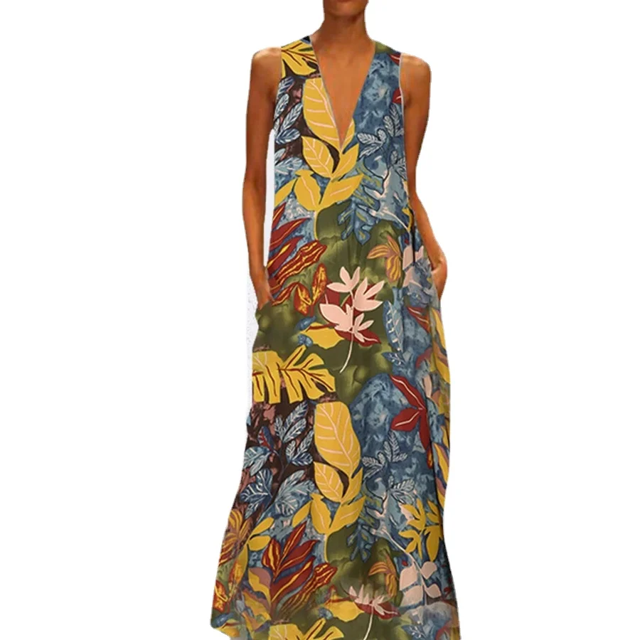 Новинка лета 2021 свободное платье большого размера без рукавов с V-образным