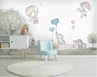Самоклеящиеся 3D-обои на заказ, милый слон из мультфильма мультяшный медведь, воздушный шар, животное, комната, фон для стены, водонепроницаемый