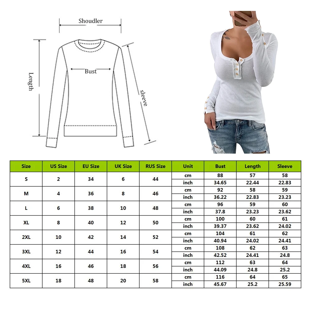 

Sexy Women Long Sleeve T Shirts Round Neck Button Slim Pullover T-Shirt Sexy Basic Casual Tops Female Tee Shirt Femme Solid 2021