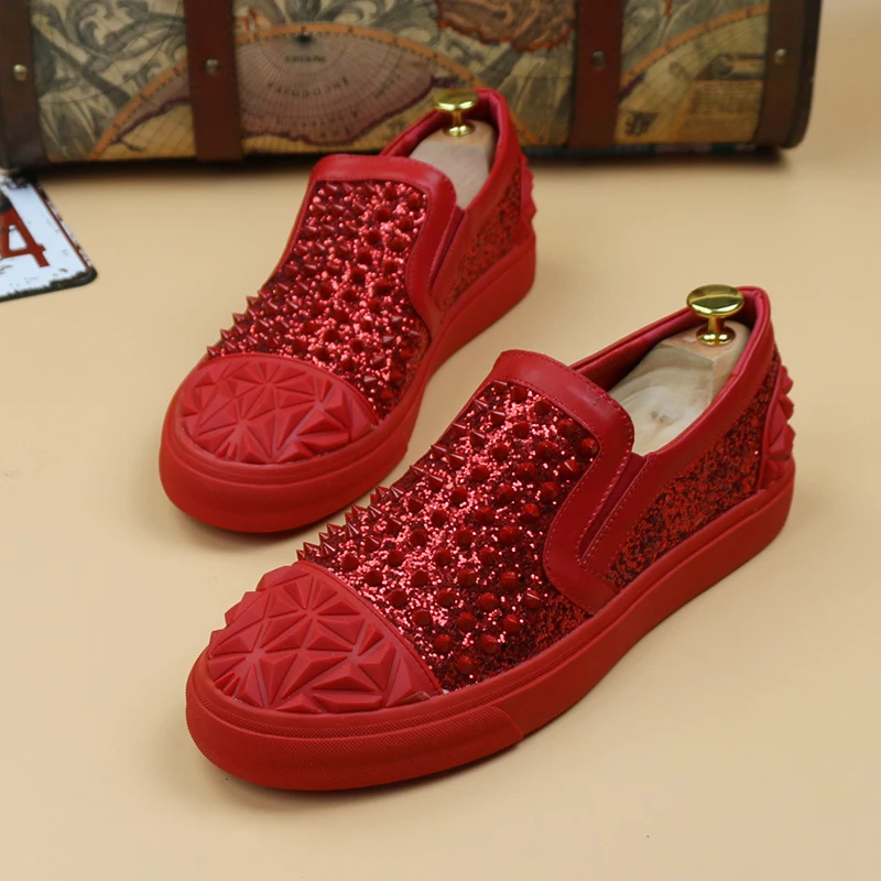 Кроссовки мужские с шипами люксовые брендовые повседневная обувь блестящими