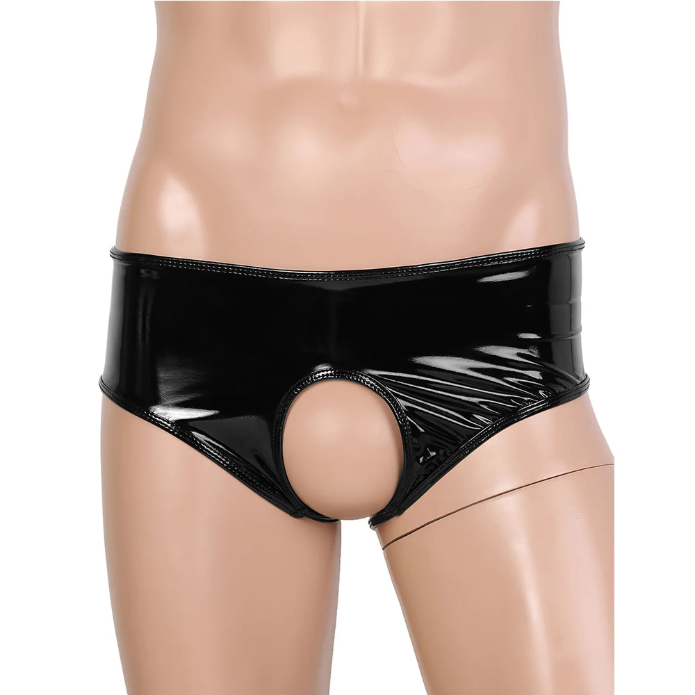 Трусы мужские из лакированной кожи черные с мокрым эффектом | Тематическая