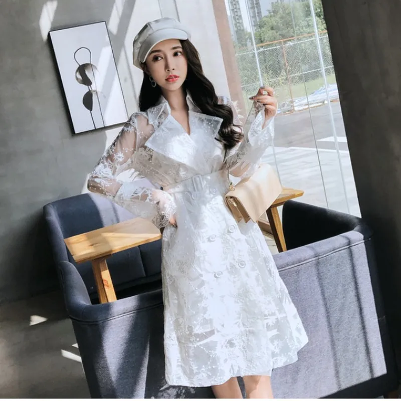 Винтажный марлевый Тренч с цветочной вышивкой для подиума женское двубортное