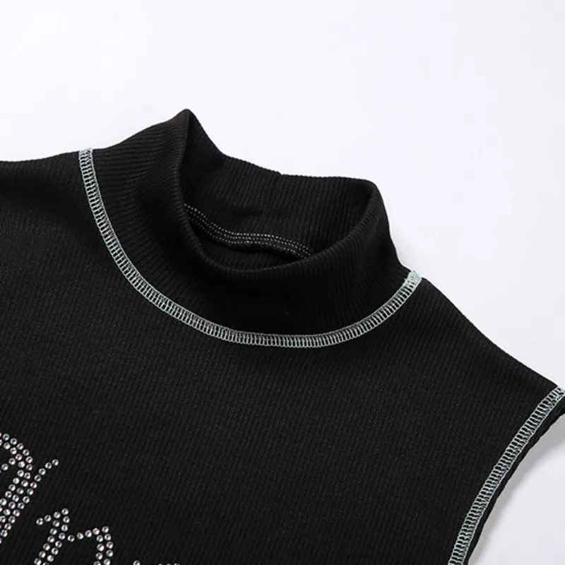 

YICIYA summer Pure cotton pit strip sleeveless Leak Letter bright diamond printing Buttocks Slim Sexy nightclub style dress