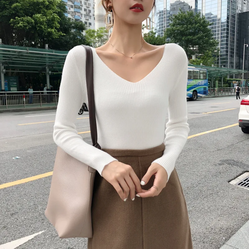 

Вязаный свитер женский пуловер свитер с длинным рукавом сетчатый красный V-образный вырез 2021 вязаный свитер женский эластичный Топ осень и ...