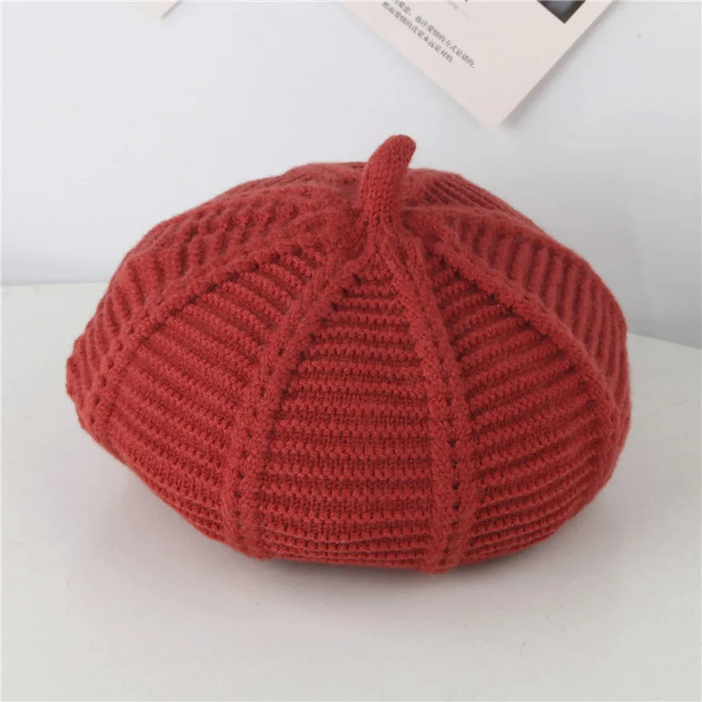 Детский берет gorras, одноцветная полоска, шерстяная вязаная шапка в виде тыквы, boalar shlyapa Sombrero de nigno Czapka dziecienca sea4