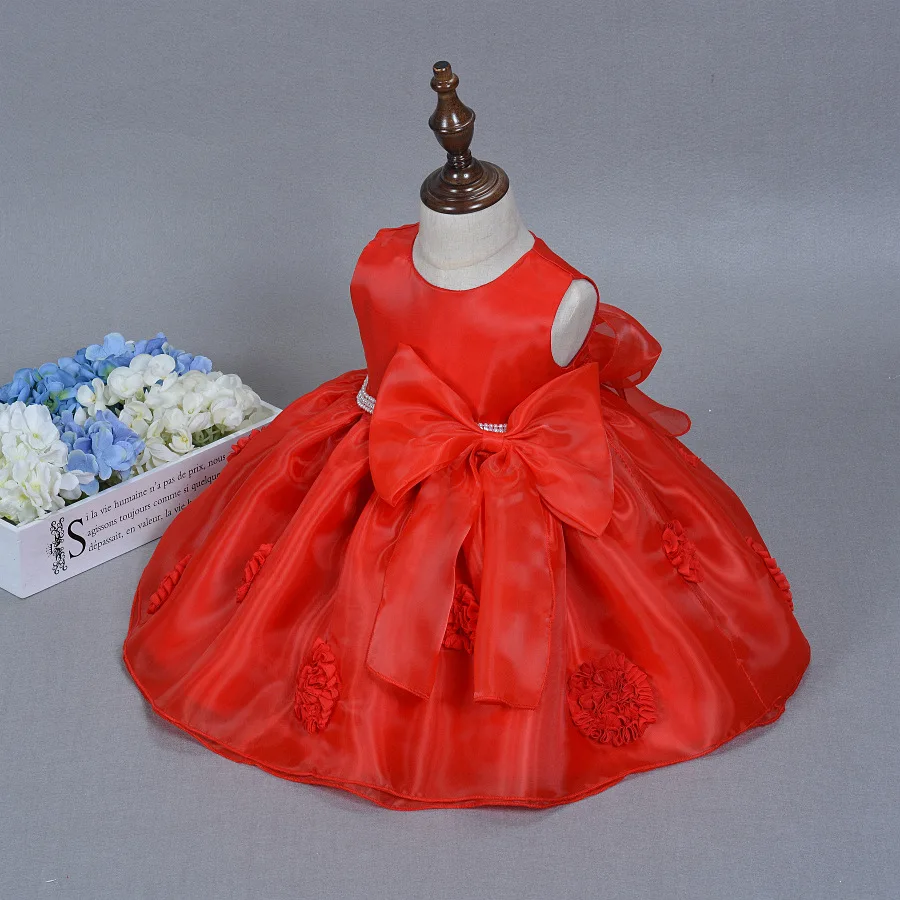 Детское красное платье для девочек с большой бант новорожденный принцесса 1st