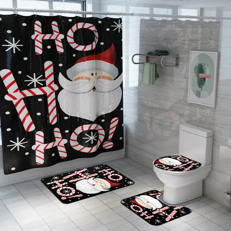 

4Pcs/Set Christmas Toilet Seat Cover Flannel Mat Home Decor Bathroom Supplies