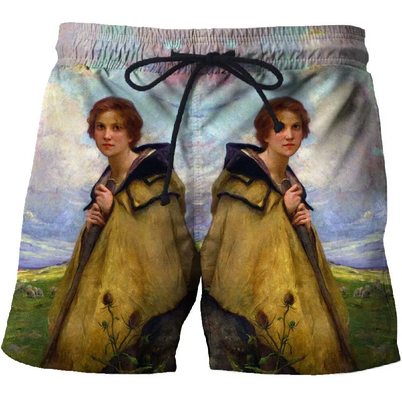 

2021 Summer Men's New World Famous Paintings 3D Printing Casual Shorts Trendy Fashion Loose Breathable Quick-drying Beach Pants