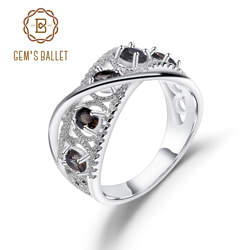 GEM'S BALLET, 0.84Ct, натуральный дымчатый кварц, драгоценный камень, кольца, 925 пробы, серебро, разделенная полоса, вихревое кольцо на палец для женщин, хорошее ювелирное изделие
