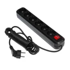 Сетевой фильтр V.I.-TOK У6-Е, 6 розеток, 5 м, 16 А, с зк, с выключателем, черный 4506044