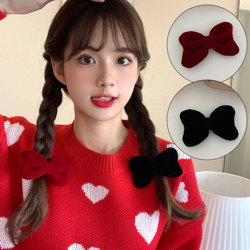 

Bow Velvet Hair Clips Black Red Barrettes Bowknot Hairpins Bangs Clips Korean Version Texture Headwear Fashion Hair Accessories