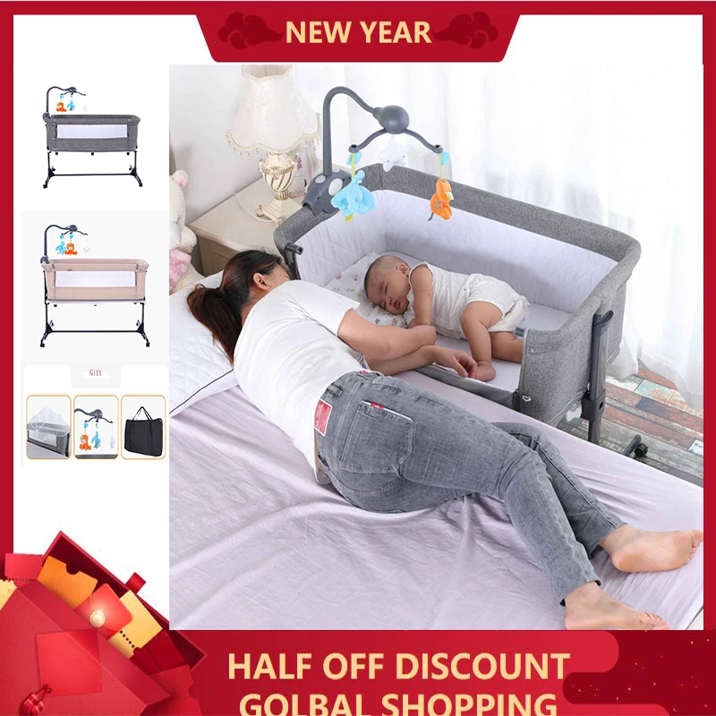 

Детская кровать в европейском стиле, многофункциональная детская кроватка, портативная разборная с москитной сеткой, подходит для детей 0-3 ...