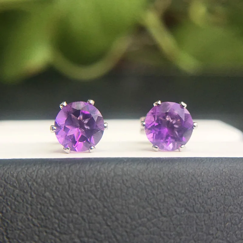 Женские свадебные серьги-гвоздики CSJ из серебра 925 пробы с натуральным аметистом