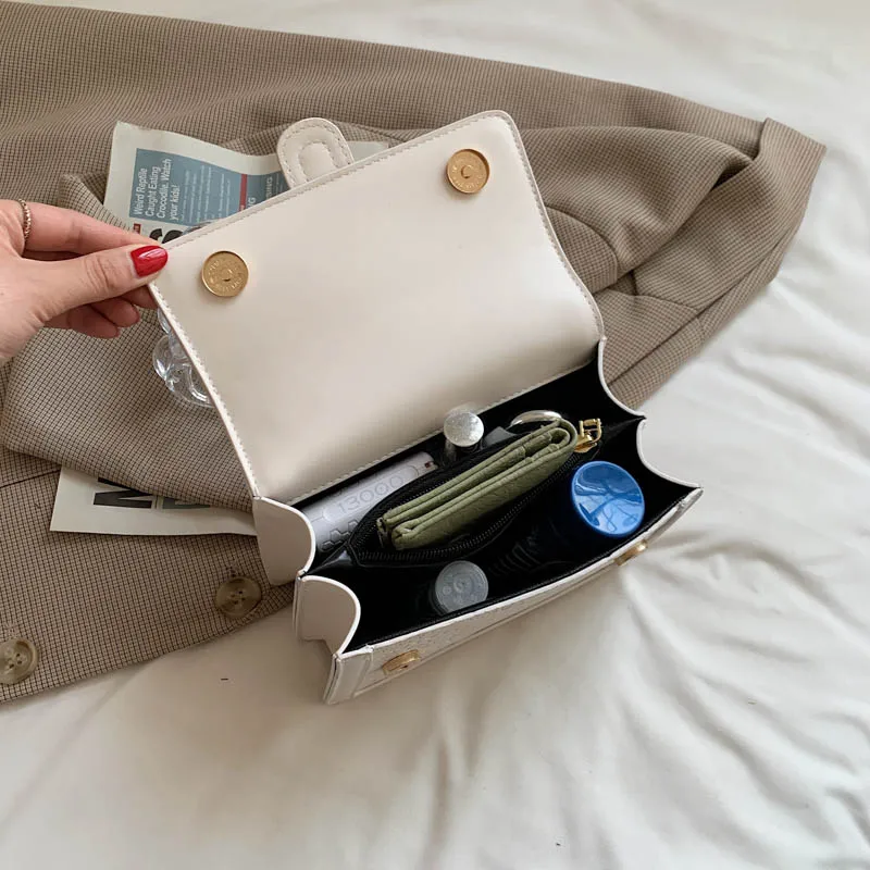 

Small Leather Square Shoulder Bags for Women Simple Chain Tote Messenger Bag Ladies Printting Handbags Casual Flap Crossbody Bag