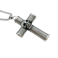 gold color 3d skull cylinder cross pendant necklace top quality 316l stainless steel big punk cross necklace cara0491