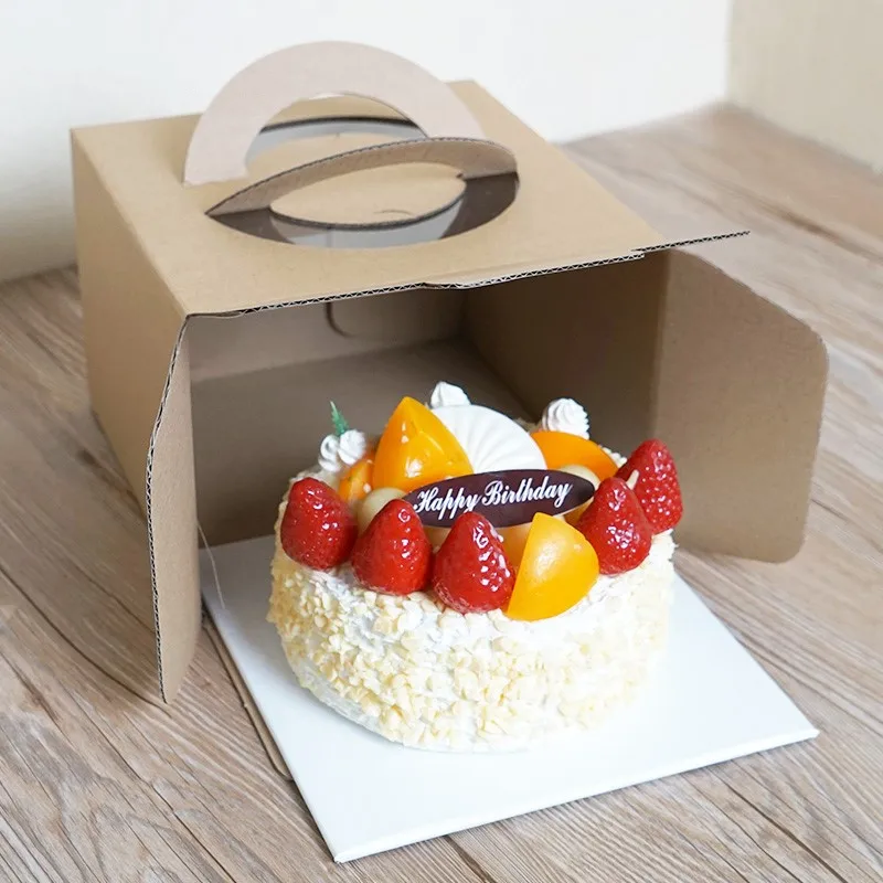 5 шт. простая Толстая переносная коробка из крафт бумаги для украшения торта на