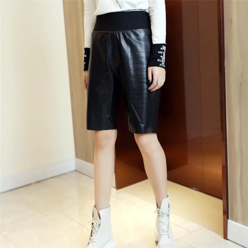 

Длинные шорты для женщин, уличные шорты с эластичным поясом, повседневные офисные шорты с высокой талией и карманами, черного цвета