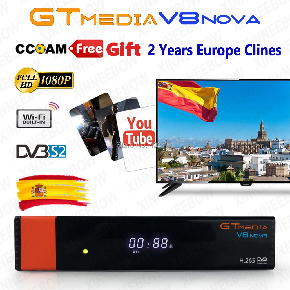 DVB-S2 FTA Gtmedia V8 nova спутниковый ТВ приемник встроенный wifi Freesat V8 приемник с бесплатной Европой Cline H.265 gt медиа v8 nova