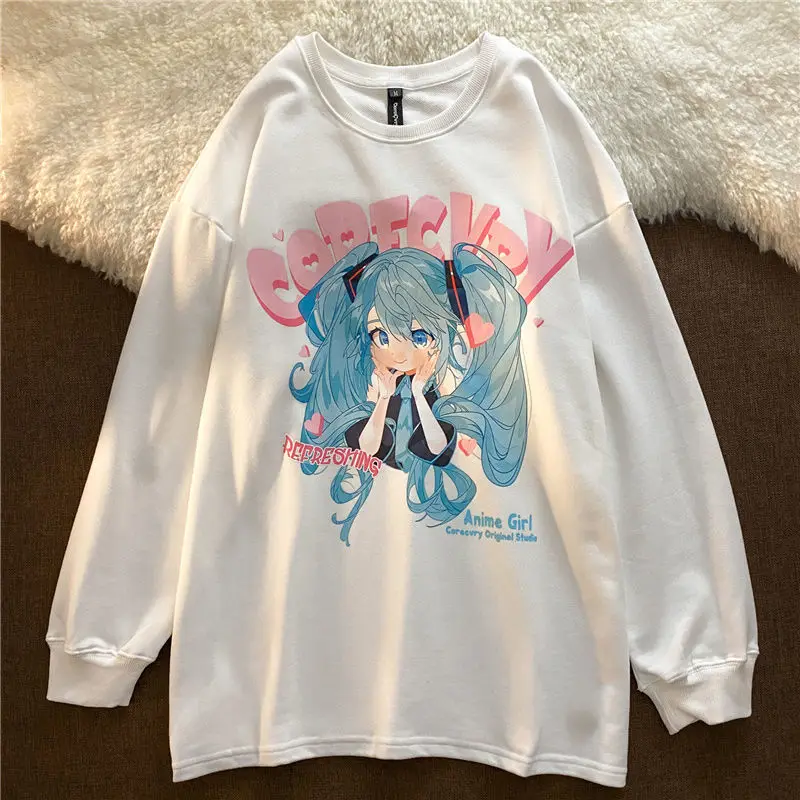 Толстовка женская оверсайз с круглым вырезом в японском стиле | Женская одежда