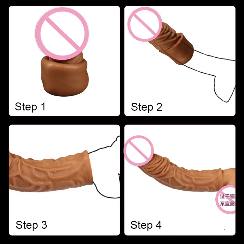 195 мм жидкой силиконовой повторно используемой насадки на пенис для увеличения мужского полового члена с блоком для замедления эякуляции.