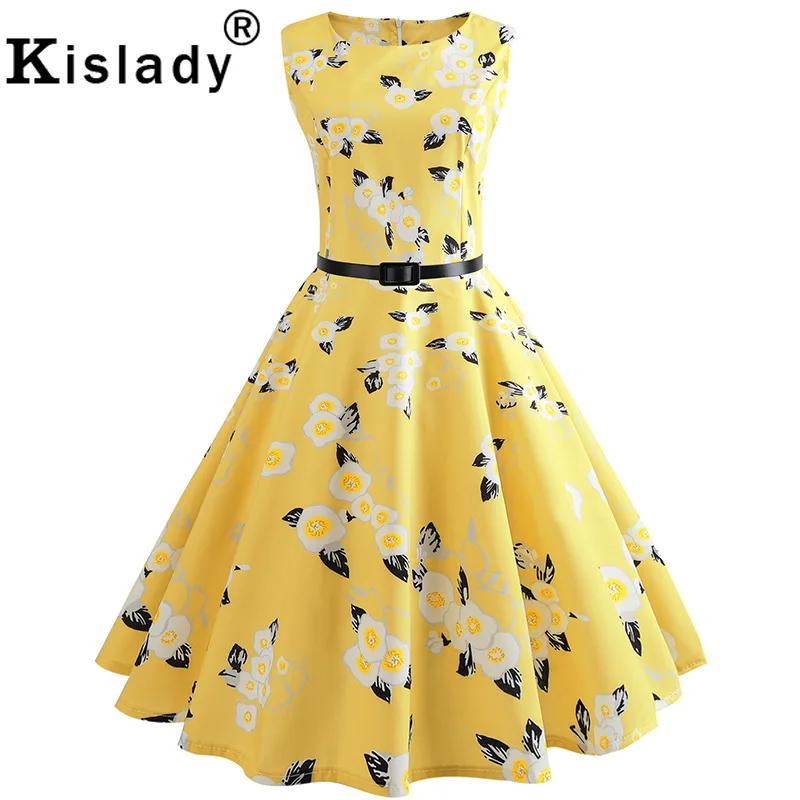 50s Лето Для женщин Цветочный принт Винтаж платье в полоску для девочек милое