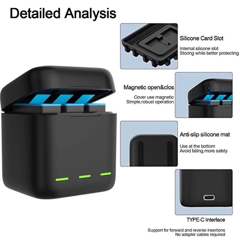 NewGoPro 9 Battery Charger Smart Fast Charging Case 1750mAh Li-ion Battery Storage Box For GoPro Hero 9 Sport Camera Accessories