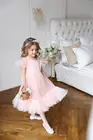 2021 светильник-розовые платья для девочек с цветочным принтом, тюлевые платья длиной ниже колена с рукавами-крылышками для девочек, наряды для торжественных мероприятий, индивидуальный пошив, детское платье для дня рождения