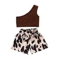 opperiaya toddler kids baby girls 2pcs summer cotton outfits sleeveless one shoulder crop tops leopard belted shorts casual set