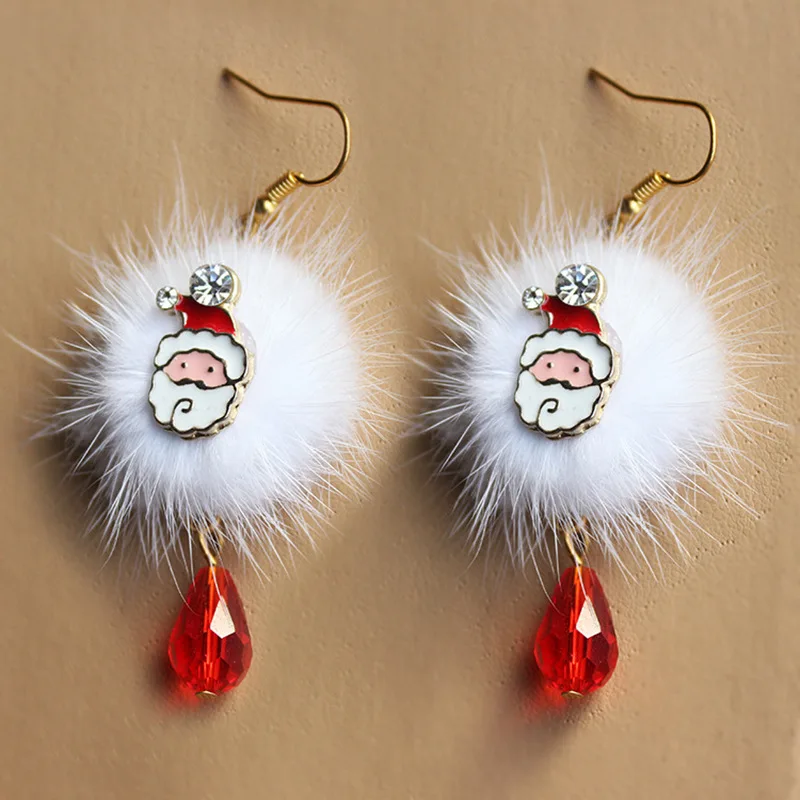 

2022 Fashion Christmas Plush Alloy Santa Claus Snowman Diamond Studded Earrings Ear Hook Elk Christmas Tree Small New Year Gift