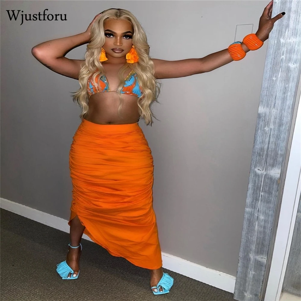 

Женский комплект из двух предметов Wjustforu, плиссированный облегающий Топ без бретелек с открытой спиной и открытыми плечами, летняя одежда в ...