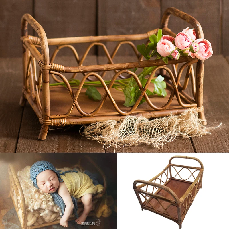

Newborn Photography Props Vintage Rattan Woven Basket Infant Photo Shooting Accessories Baby Shoot Posing Props Girl Fotografia