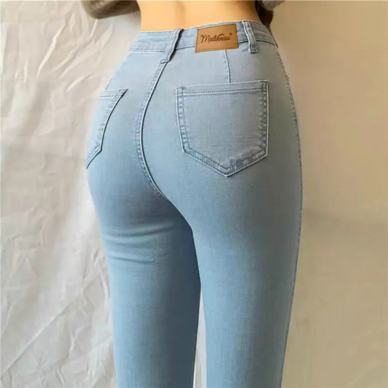 

Women Denim Pants 2022 Autumn Winter High Waist Cowboy Trousers Female Elasticity Tight Hips Jeans Lady Buttocks Jeans