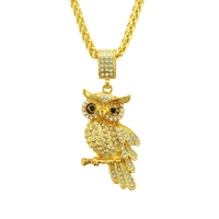 new personality hip hop high end zircon inlaid high end owl pendant necklace mens fashion simple and versatile cute animal men