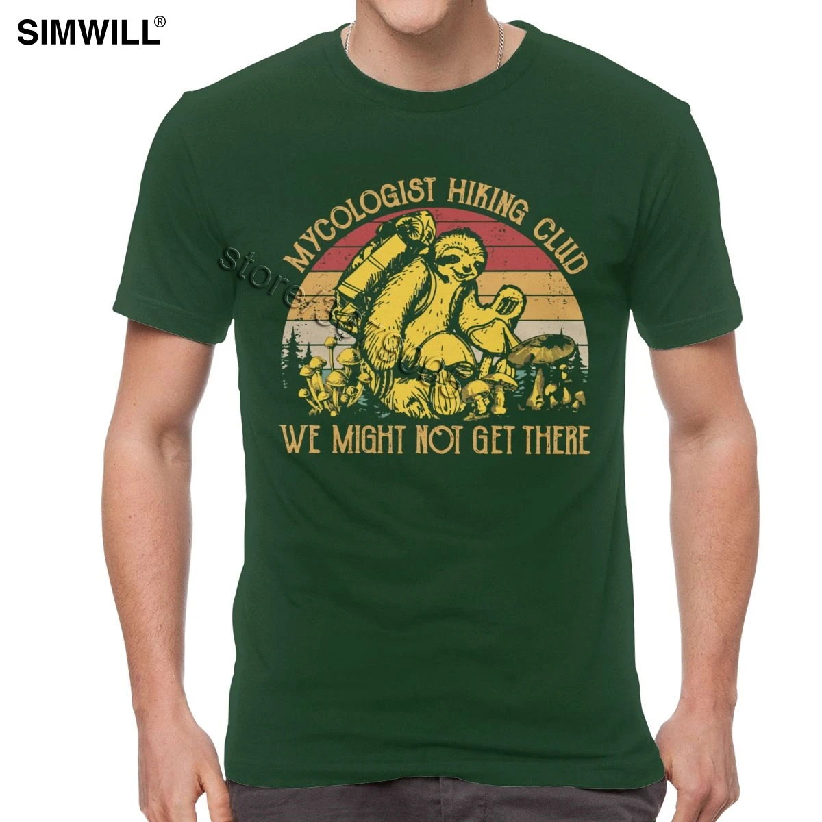 

Funny Mycologist Hiking Sloth Tshirts Men Cotton Mushroom T-Shirt Short Sleeves Round Neck Tees Vintage Lazy Animals T Shirt