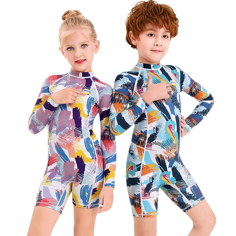 

New Children's Swimwear Women's One-piece Long Sleeve Shorts Sun Proof Swimwear For Boys And Girls Snorkeling Fast Dry Divi