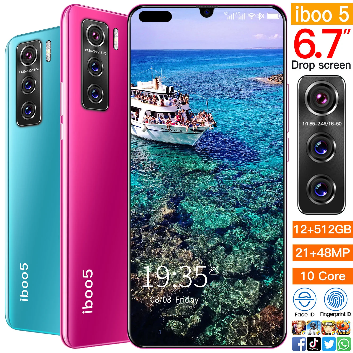 Cectdigi iboo 5 SmartPhone 6.7 Inch Android 10.0 Smartphone 12GB RAM 512GB ROM Dual Sim Unlocked 4800mAh 4G/5G Mobile Phone | Мобильные