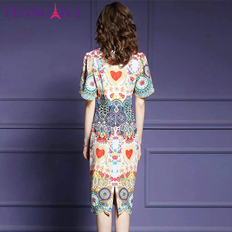 Женское платье с бисером TESSCARA Осеннее Роскошное хлопковое принтом вечерние