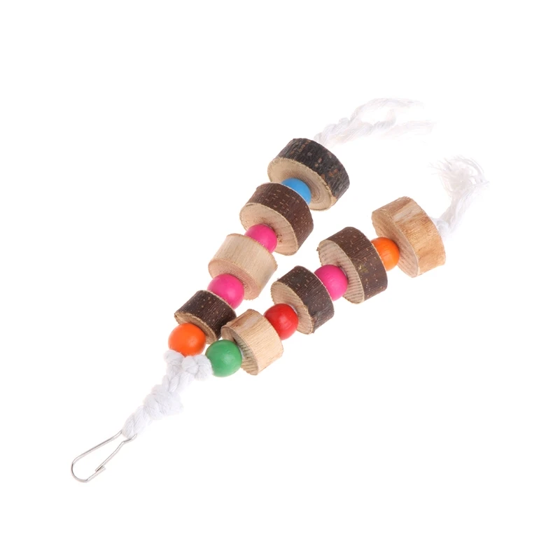 

Natural Wooden Birds Parrot Colorful Toys Chew Bite Hanging Cage Balls Two Ropes T3EA
