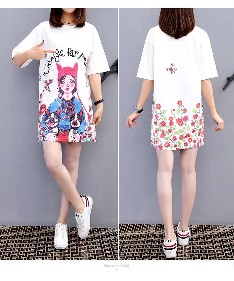 

Houthion Loose Cartoon Printed Women's T-shirt Summer Fashion Casual Short Sleeve Round Neck Korean Top