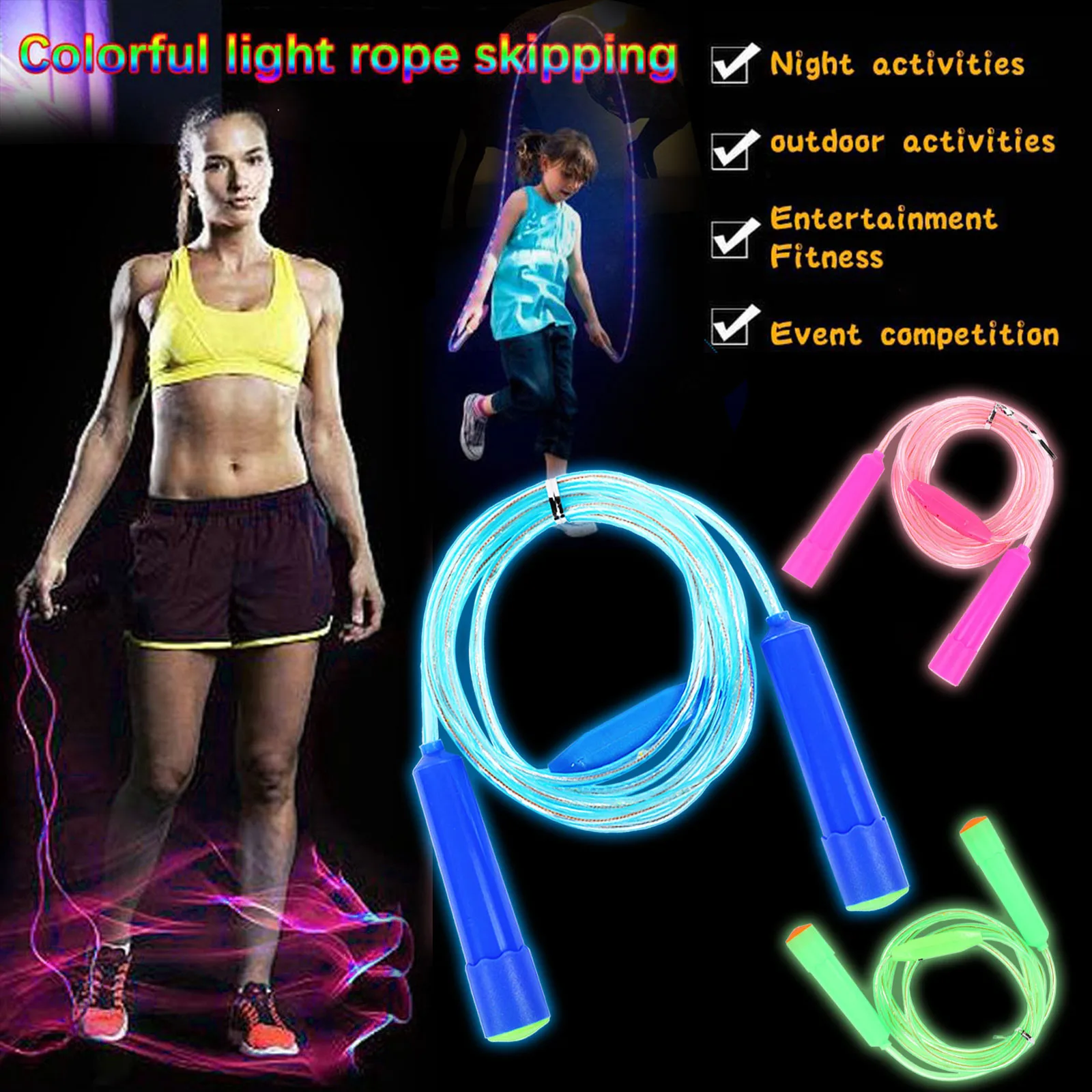 Скакалка для спортзала взрослых и детей скакалки фитнеса со светодиодсветильник