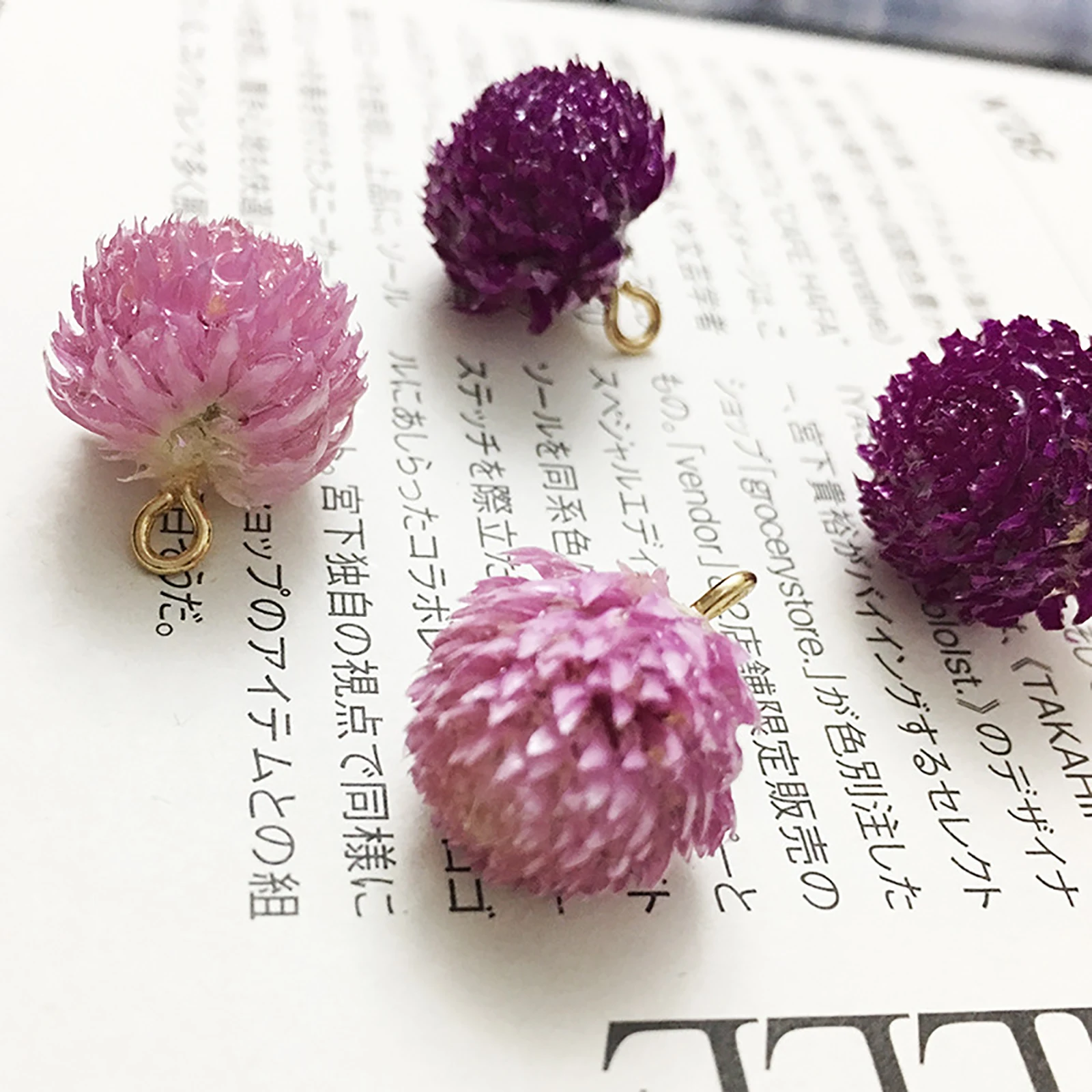

Doreen Box Handmade Resin Jewelry Real Flower Pendants Pink Purple Color Charms DIY Making Earrings Necklace Women Jewelry,2PCs